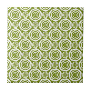 Moderne olijfgroene en witte geometrische patroon tegeltje