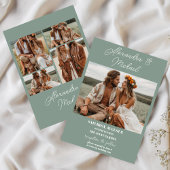 Moderne olijfgroene foto bruiloft kaart
