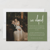 Moderne Olijfgroene Foto Huwelijksuitrusting Aankondiging (Voorkant)