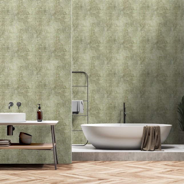 Moderne olijfgroene gedraaide abstracte geometrisc behang (Badkamer)