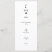 Moderne olijfgroene gouden trouwmenu met monogram menu (Voorkant)