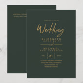 Moderne olijfgroene gouden trouwuitnodigingen kaart (Voorkant / Achterkant)