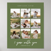 Moderne Olijfgroene Huwelijks 1e verjaardag 9-foto Poster (Voorkant)