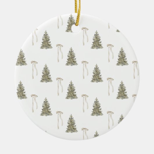 Moderne olijfgroene kerstbomen en -bogen keramisch ornament (Voorkant)