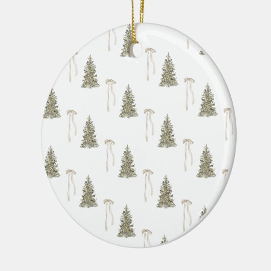 Moderne olijfgroene kerstbomen en -bogen keramisch ornament (Links)