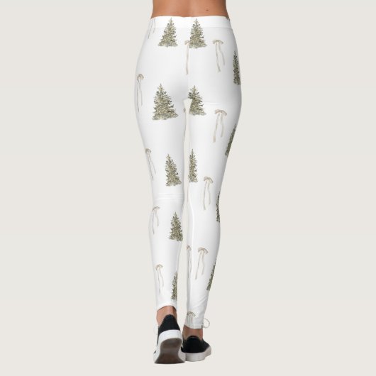 Moderne olijfgroene kerstbomen en -bogen leggings (Achterkant)