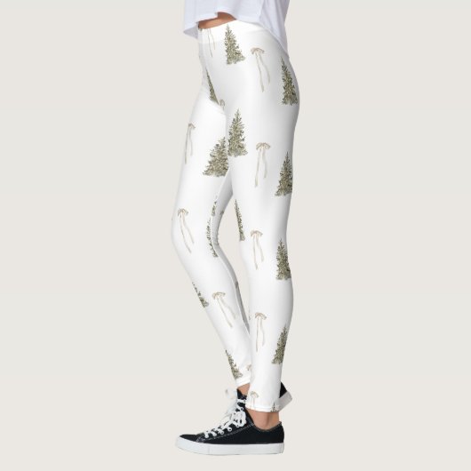Moderne olijfgroene kerstbomen en -bogen leggings (Links)