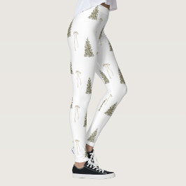 Moderne olijfgroene kerstbomen en -bogen leggings