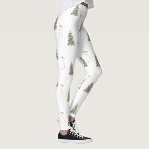 Moderne olijfgroene kerstbomen en -bogen leggings