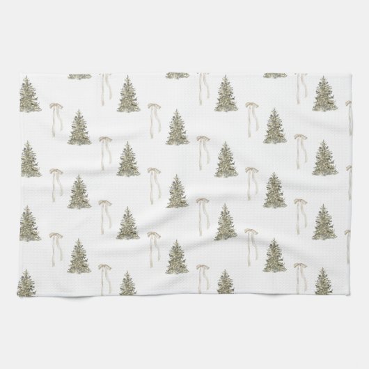 Moderne olijfgroene kerstbomen en -bogen theedoek (Horizontaal)