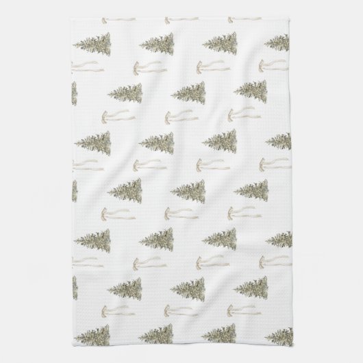 Moderne olijfgroene kerstbomen en -bogen theedoek (Verticaal)