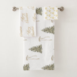 Moderne Olijfgroene Kerstbomen & Strikken  Bad Handdoek