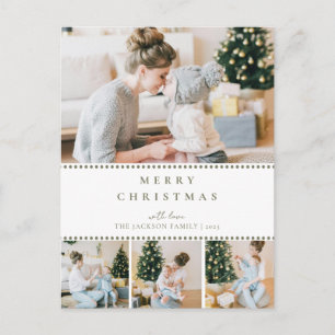 Moderne Olijfgroene Kerstfoto met Meerdere Foto's Feestdagenkaart