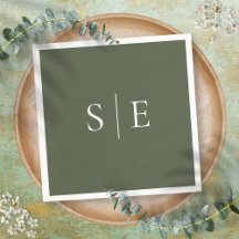 Moderne Olijfgroene Monogram Minimalist