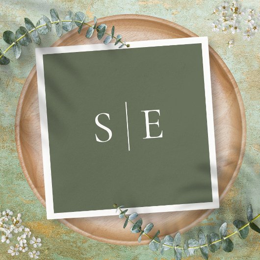 Moderne Olijfgroene Monogram Minimalist Servet
