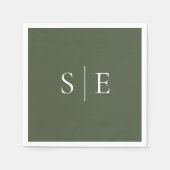 Moderne Olijfgroene Monogram Minimalist Servet (Voorkant)