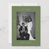 Moderne Olijfgroene 'Net Getrouwd' Foto Vluchten Aankondiging (Voorkant)