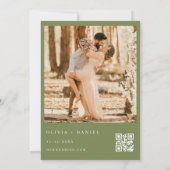 Moderne olijfgroene QR-code foto trouwkaart Kaart (Achterkant)