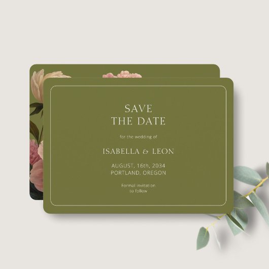 Moderne Olijfgroene Roos Save the Date Kaart