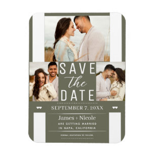 Moderne olijfgroene Save the Date-huwelijksfoto Magneet