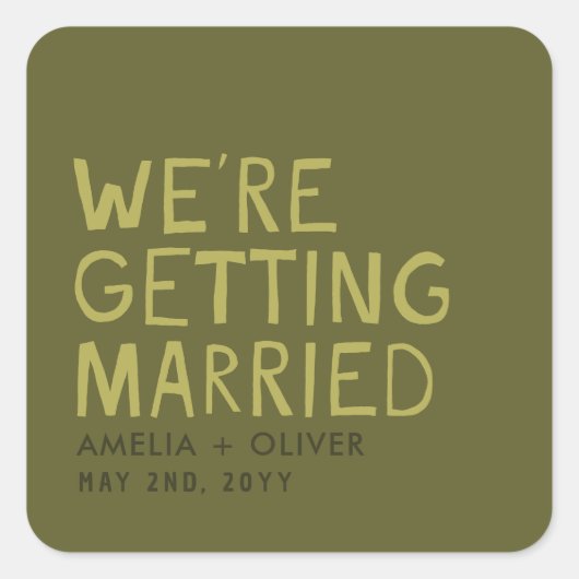 Moderne olijfgroene typografie | Dikke gestreepte  Vierkante Sticker (Voorkant)