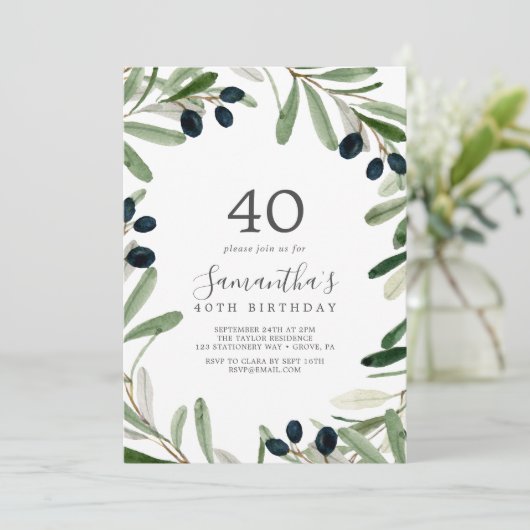 Moderne Olijftak 40e verjaardag Kaart (Staand voorkant)