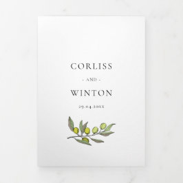 Moderne olijftak Alles bij één bruiloft Drieluik Uitnodiging