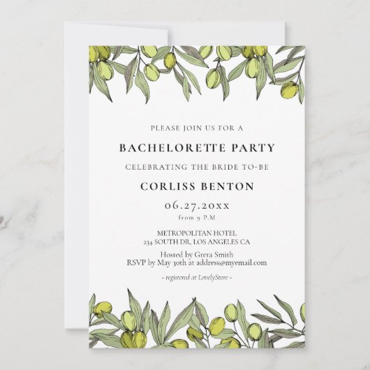 Moderne olijftak Bachelorette Kaart (Voorkant)