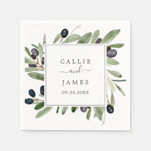 Moderne Olijftak Bruiloft Servet (Voorkant)