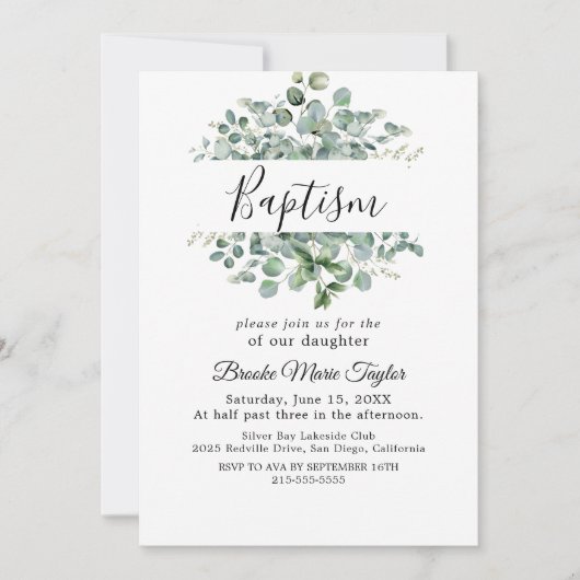Moderne Olijftak doop uitnodiging (Voorkant)
