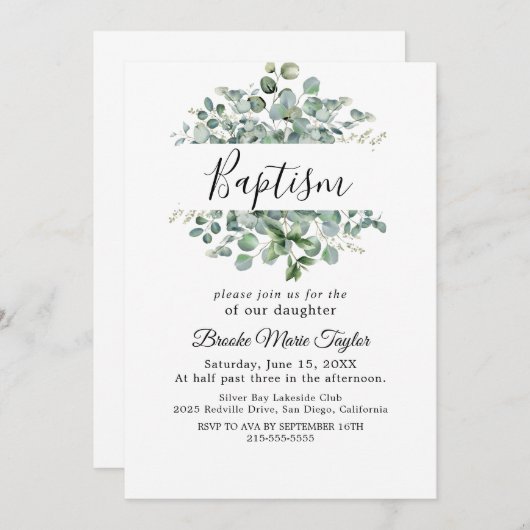 Moderne Olijftak doop uitnodiging (Voorkant / Achterkant)