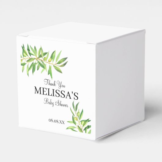 Moderne olijftak groen dank u bedankdoosjes (Voorkant Zijde)