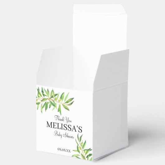 Moderne olijftak groen dank u bedankdoosjes (Geopend)