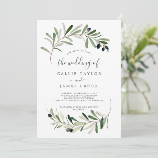 Moderne olijftak het huwelijk van kaart (Staand voorkant)