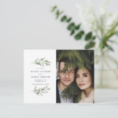 Moderne olijftak loof foto opslaan van de datum feestdagenkaart (Staand voorkant)