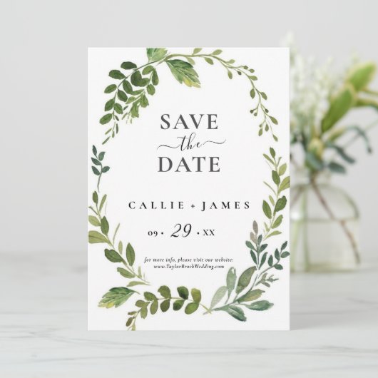 Moderne Olijftak Save the Date Kaart (Staand voorkant)