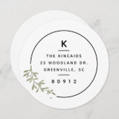 Moderne olijftak van het monogram met nieuw adres kaart (Voorkant / Achterkant)