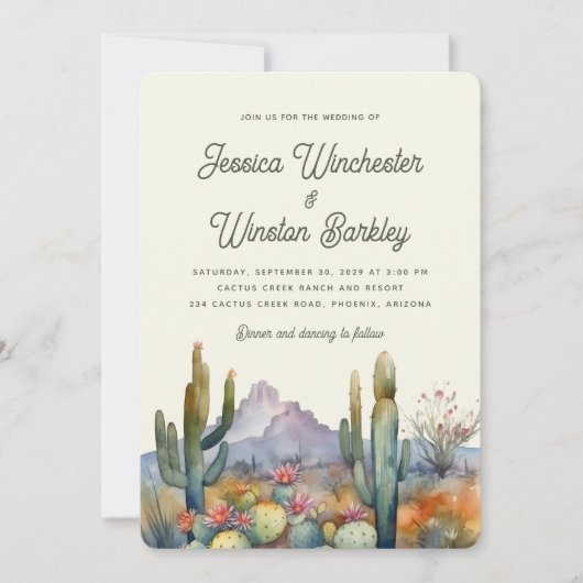 Moderne Olijfwoestijn Cactus Landschap Wedding Kaart (Voorkant)
