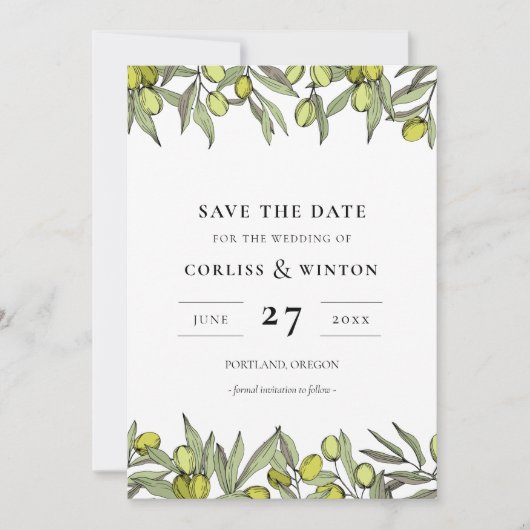 Moderne Olijven Sla de datum op Kaart (Voorkant)