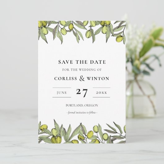 Moderne Olijven Sla de datum op Kaart (Staand voorkant)