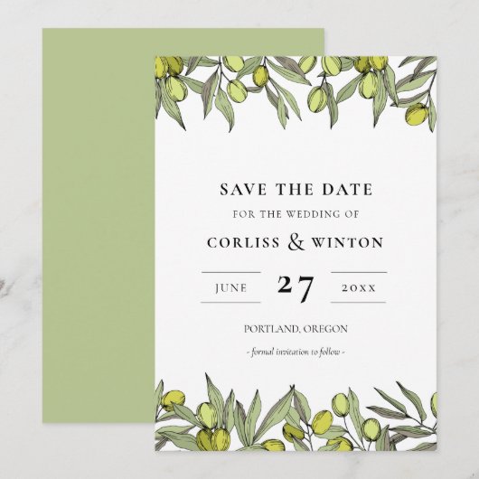 Moderne Olijven Sla de datum op Kaart (Voorkant / Achterkant)