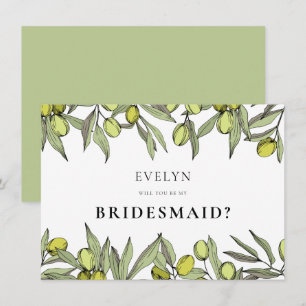 Moderne Olive-bijkantoor Bridesmaid-voorstelkaart Kaart