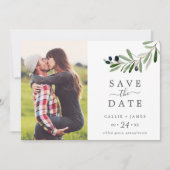 Moderne Olive Branch Photo Save the Date Kaart (Voorkant)