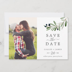 Moderne Olive Branch Photo Save the Date Kaart
