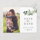 Moderne Olive Branch Photo Save the Date Uitnodiging Briefkaart (Voorkant)