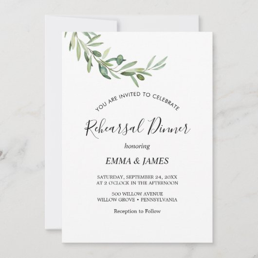 Moderne Olive Branch repetitie Dinner Invitation Kaart (Voorkant)