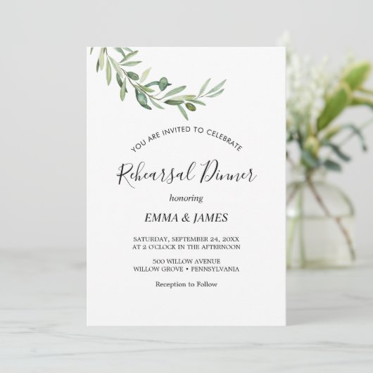 Moderne Olive Branch repetitie Dinner Invitation Kaart (Staand voorkant)