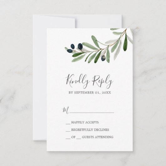 Moderne Olive Branch Simple RSVP-kaart RSVP Kaartje (Voorkant)