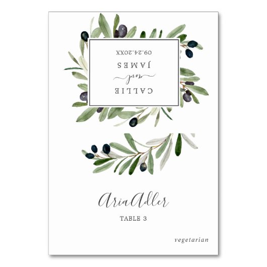 Moderne Olive Branch Wedding Menu Option Place Car Kaart (Voorkant)