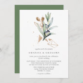 Moderne Olive Golden Branch bruiloft uitnodiging (Voorkant / Achterkant)